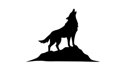 Howling Wolf On Peak Silhouette - Vector