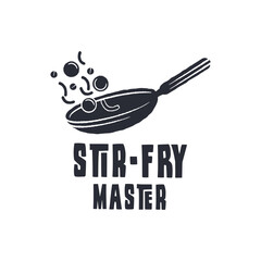 Stir Fry Logo. Simple stir fry logo for culinary branding, food blog, packaging or kitchen design. Vector illustration.