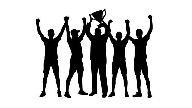 Silhouette of Victory: A unified silhouette of a triumphant team celebrates a win by raising a trophy