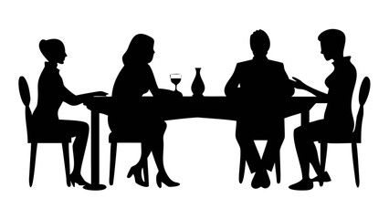 Dining Silhouette: An elegant, minimalist silhouette portrays four individuals seated at a dining table. The refined scene evokes conversation and conviviality. 