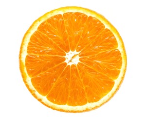 Vibrant cross-section of a juicy orange segment showcasing its bright pulp and texture against a clean white background, symbolizing freshness and healthy eating.