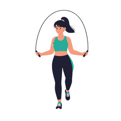 Obraz premium A woman in athletic wear actively skipping rope, engaged in a healthy exercise routine.