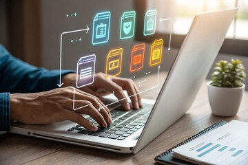 Digital document management and workflow automation on laptop