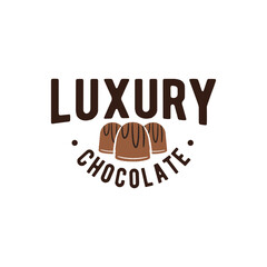 Luxury Chocolate Logo for gourmet candy branding, dessert label, premium product packaging or confectionery shop. Vector illustration.