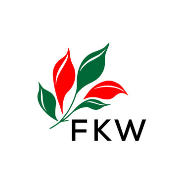 FKW Minimalist Red and Green Leaf Logo Design with FKW  Text, FKW Later Logo, Modern Nature Inspired Logo with Red and Green Leaves. 
