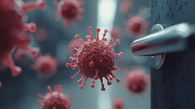 Virus Particles Near a Door Handle