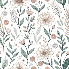 Seamless flower fabric texture flower drawing illustration white background