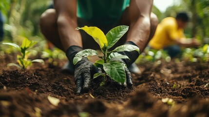 Reforestation campaigns with communities planting trees and restoring ecosystems to combat deforestation, mitigate climate change, and preserve biodiversity across the globe.