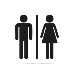 Black and white vector of combined male and female restroom icon, minimalist silhouette in shared space style