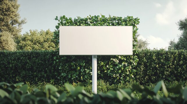 Blank advertising sign surrounded by greenery.