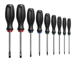 Complete screwdriver set with magnetic tips for disassembling car interiors.