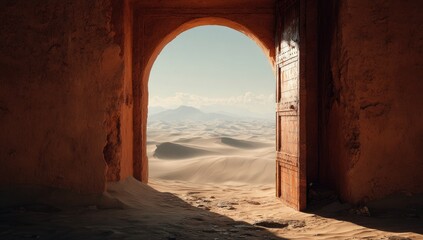 Fototapeta premium Open arched doorway to desert vista