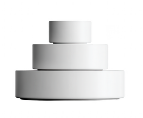 Three tiered white cylindrical platform stacked ascending isolated on transparent background