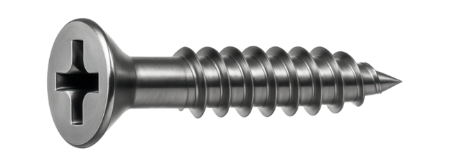 Countersunk self-tapping screw with a cross-recessed drive for flush mounting in automotive interiors.