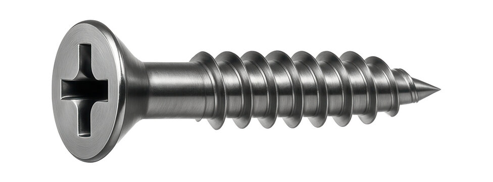 Countersunk self-tapping screw with a cross-recessed drive for flush mounting in automotive interiors.