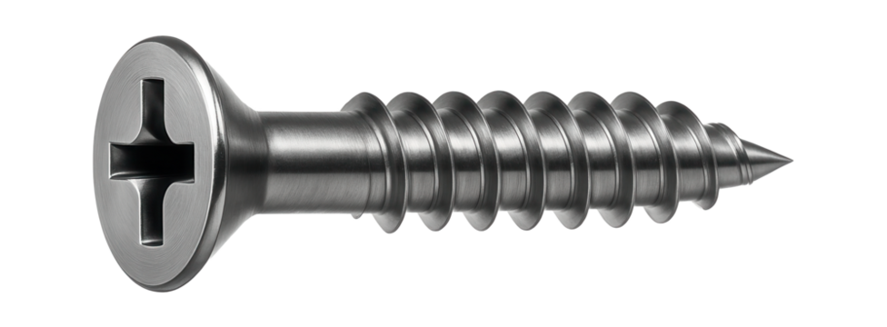 Countersunk self-tapping screw with a cross-recessed drive for flush mounting in automotive interiors.