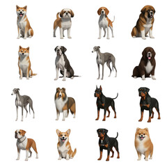 Fototapeta premium Collection of diverse dog breeds posed for portraits