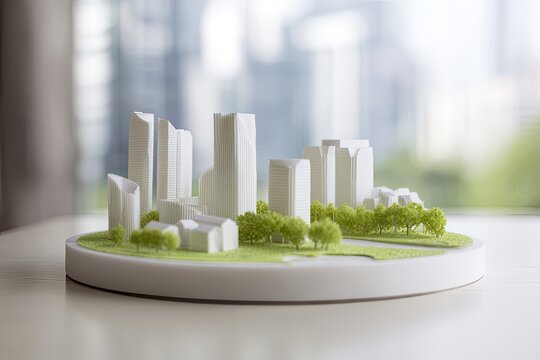 Miniature city model on a circular base