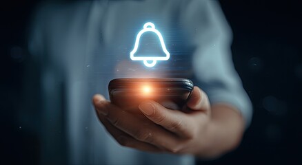 Person holding smartphone with notification bell