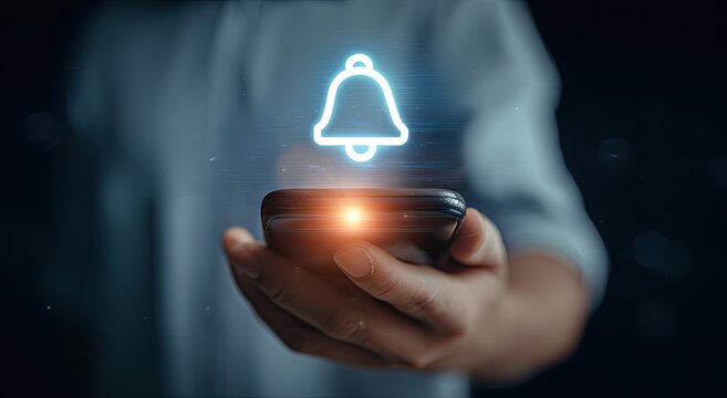 Person holding smartphone with notification bell