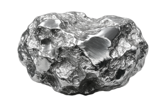 Rhodium nugget with compact, irregular shape and silver-white luster