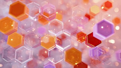 Abstract honeycomb pattern of translucent, vibrant hexagons
