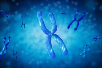 Blue chromosome x through microscope