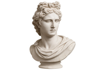 White marble bust of antinous, roman emperor hadrian's lover, isolated on transparent background, showcasing exquisite detail and classical artistry