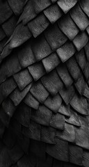 Close-up view of dark, textured, overlapping scales
