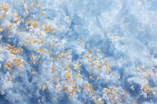 Abstract, light blue, and white marbled background with gold flecks