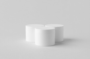 White plastic cosmetic cream jar mockup on neutral background