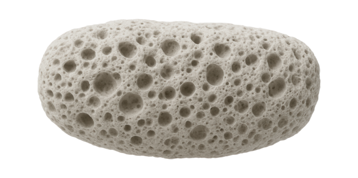 Piece of pumice stone with numerous air pockets and light gray color