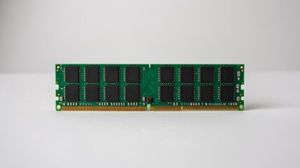 Green ram memory stick on white background for computer hardware and technology
