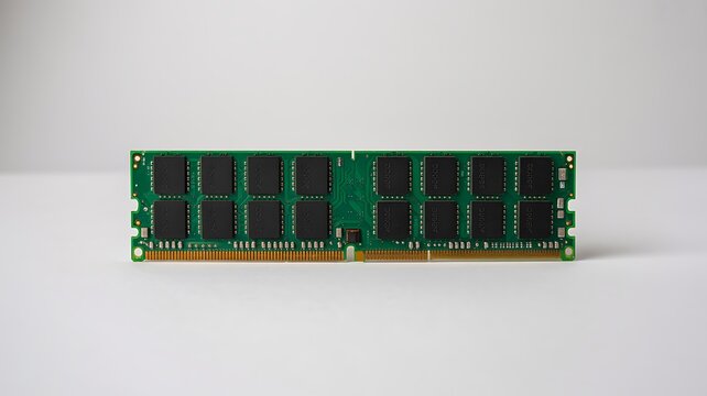 Green ram memory stick on white background for computer hardware and technology

