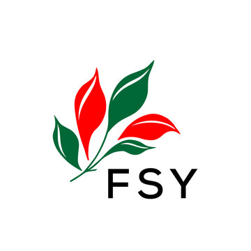 FSY Minimalist Red and Green Leaf Logo Design with FSY  Text, FSY Later Logo, Modern Nature Inspired Logo with Red and Green Leaves. 
