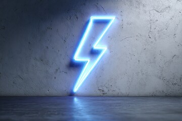 Lightning Sale. 3D Render of Neon Thunderbolt in Abstract Dark Background