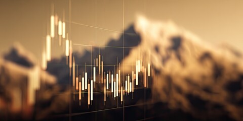 Abstract financial chart overlayed on a blurred mountain range