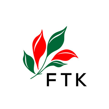 FTK Minimalist Red and Green Leaf Logo Design with FTK  Text, FTK Later Logo, Modern Nature Inspired Logo with Red and Green Leaves. 
