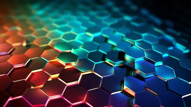 Glowing hexagonal surface transforming and changing colors