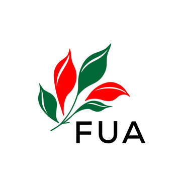 FUA Minimalist Red and Green Leaf Logo Design with FUA  Text, FUA Later Logo, Modern Nature Inspired Logo with Red and Green Leaves. 

