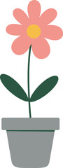 Simple pink flower in pot flat illustration