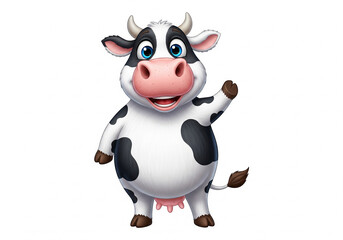 Fototapeta premium Cute Cartoon Cow Character Waving Hello