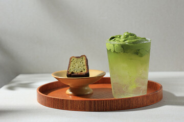 Cloud Matcha Drink, Creamy Matcha Dalgona with Iced Coconut Water