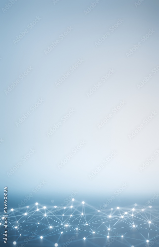 Wall mural futuristic technology network background with glowing connected dots on clean light blue gradient, p