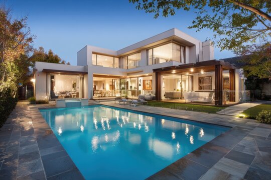 Modern Mansion Pool in Beautiful Australian Backyard Design - Powered by Adobe