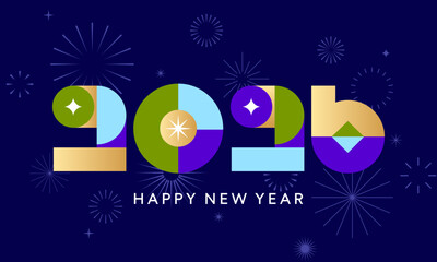 2026 New Year card, gold number, fireworks background