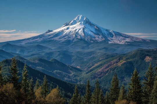 Northwest Recreation. Mount Hood in the Cascade Range near Portland, Oregon - Powered by Adobe
