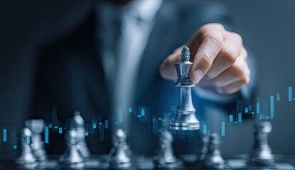 Businessman playing chess with a king