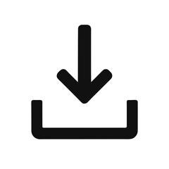 Black download icon with arrow pointing down into a box