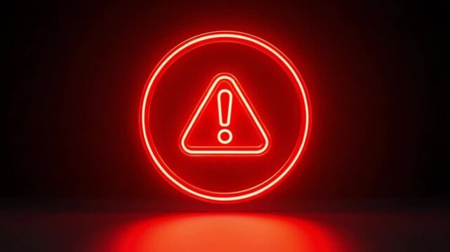 4k High Quality Red Neon Warning Alert Sign Animation Loop Seamless Motion Graphics Download Full H D Bright Glowing Exclamation Mark Danger Symbol Broadcast Quality Cinematic